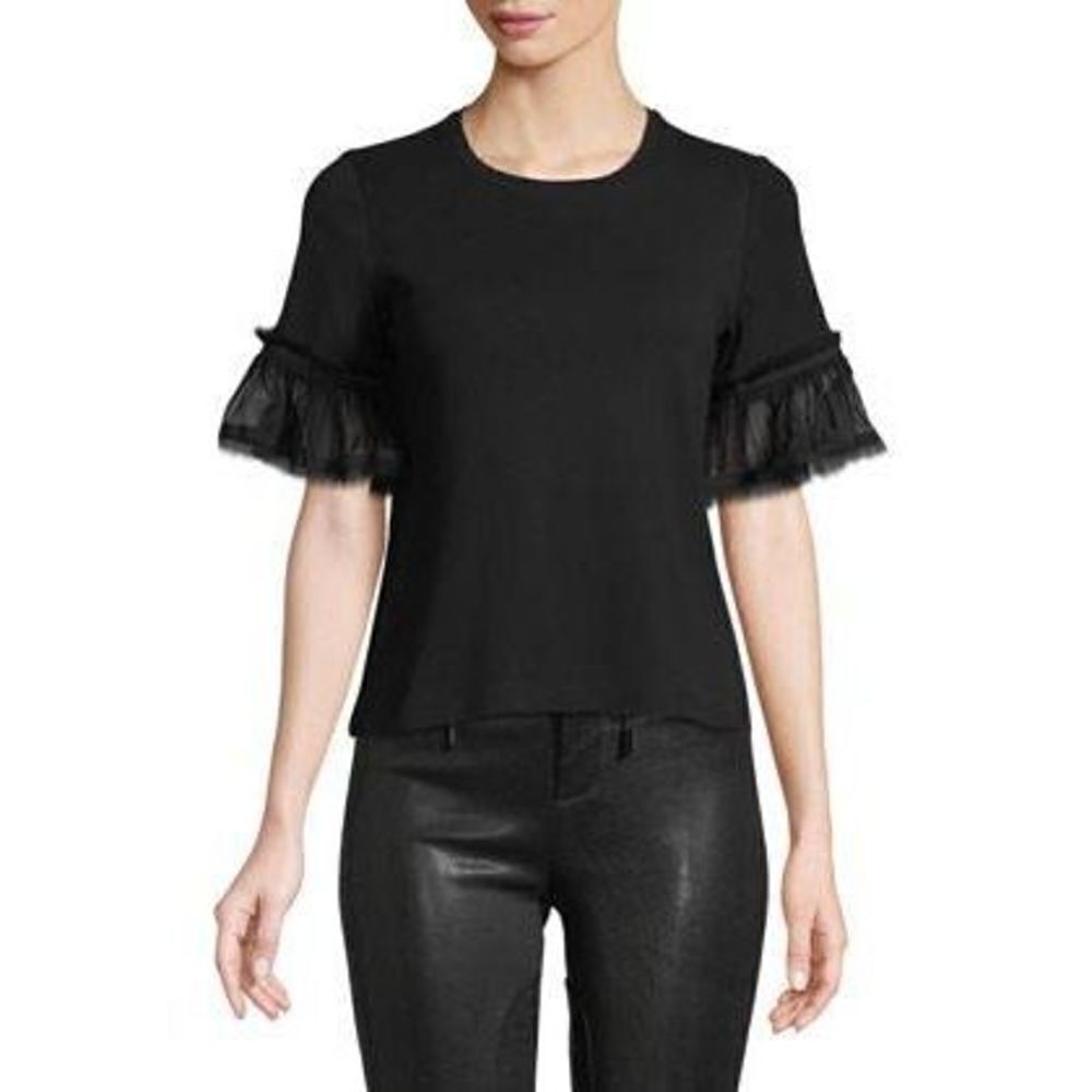 Alexis Tera Flutter Sleeve Crew Neck Combo Tee Black S